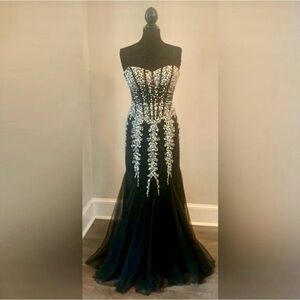 Jovani 5908 Size 6 Strapless Sweetheart Corset Bodice Mermaid Formal Dress Black